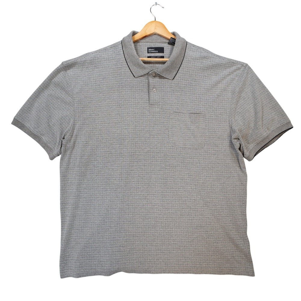 Marc Edwards Polo Shirt Mens XL Gray Excellent Swift-Dry Textured Pocket Short S